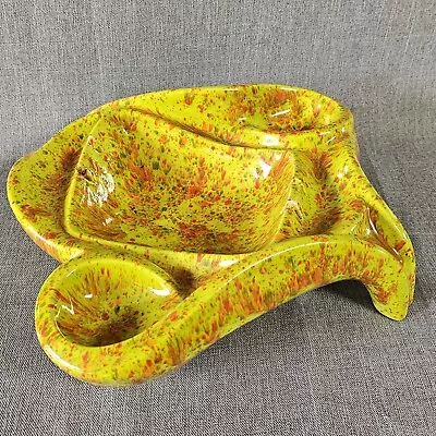 Buy Mid Century Pottery Ashtray Speckled Chartreuse Orange  • 37£
