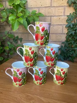 Buy Set Of 6 Fine China Coffee Tea Mugs Strawberry Pattern • 23.99£