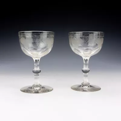 Buy Antique Pair Of Victorian Glass - Vine & Fruit Decorated Champagne Glasses • 19.99£