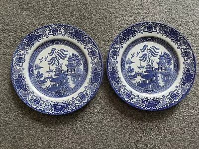 Buy 2 X English Ironstone Tableware EIT Old Willow 24.5 Cm Dinner Plates • 7£