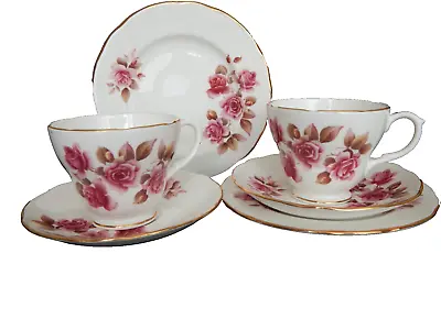 Buy 2 Pink Floral Roses Vintage Trios Duchess Cup Saucer Plate Bone China • 14£