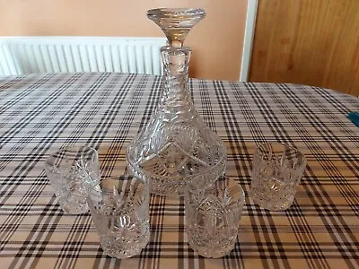 Buy Crystal Decanter Set With 4 Tumbler Glasses.  • 24.99£