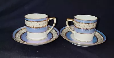 Buy Antique Pair Of Noritake Blue Lustre Demitasse Coffee Cups/ Cans And Saucers  • 15£