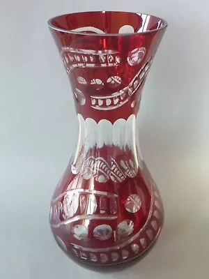 Buy Ruby Red Cut To Clear Glass Vase -  Czech Bohemian Style - 11  Or 28 Cm. • 32£