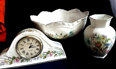 Buy Aynsley Fine Bone China Wild Tudor Large Fruit Bowl+Vase+Clock England • 35.40£