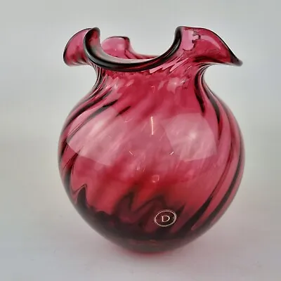 Buy Vintage Dartington Cranberry Art Glass Vase With Original Sticker 17cm High • 69£