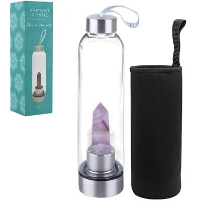Buy Amethyst Crystal Glass Water Bottle Purifying Energy Calm & Healing Drink 500ml • 15.99£