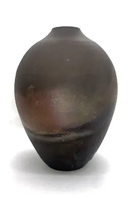 Buy Early Studio Pottery Smoke Fired Raku Vase Vessel Copper Matte Stamped Rare • 86£