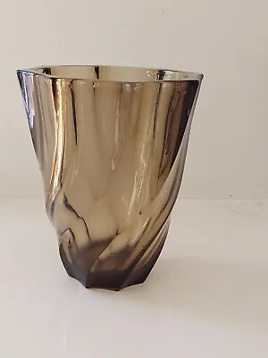 Buy Vintage 1970s Art Deco Style Luminarc France Smoked Glass Swirl Vase /Hand-blown • 14£