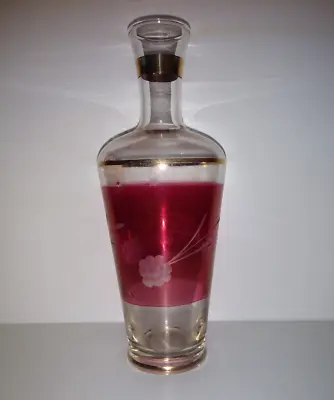 Buy Vintage Drinks Decanter Italian Glass Gold Trim 1970s Cranberry 22cm No Stopper • 6.99£