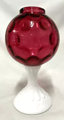 Buy Fenton Cranberry Art Glass Rose Bowl On Milk Glass Pedestal • 30.69£
