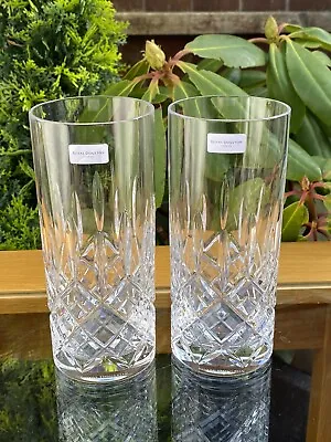 Buy Royal Doulton Crystal Highclere Cut Pair Of 15.7cm Hiball Tumbler Glasses 320ml • 49.99£