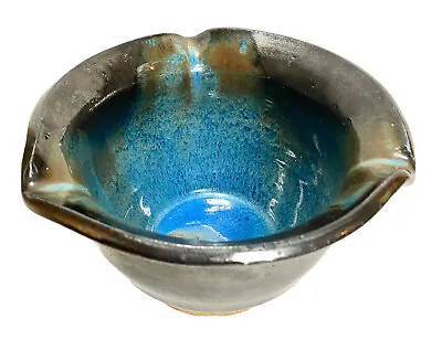 Buy Studio Pottery Tall Bowl Vase Blue Turquoise Flambe Glaze Flared Lip Signed • 5.66£