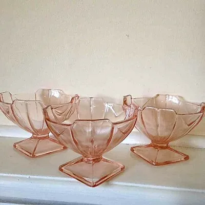Buy 3 Vintage Pink Depression Glass Bowls Square Footed Base Dining Ware • 15£