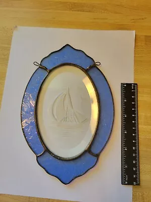 Buy Stained Glass Suncatcher Etched Sailboat Blue Nautical Leaded Art Glass • 23.98£
