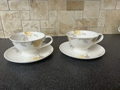 Buy Pair Of Large Laura Ashley Yellow Flower Cups  And Saucers • 10.99£