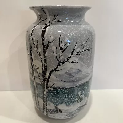 Buy Hand Painted In Italy For Batea 8 In Vase #334 Textured Splatter Gray Snow Scene • 89.99£
