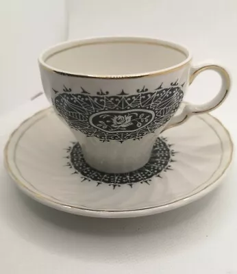 Buy A Vintage Wood & Sons Black & White Cup & Saucer Duo Burslem England • 18£