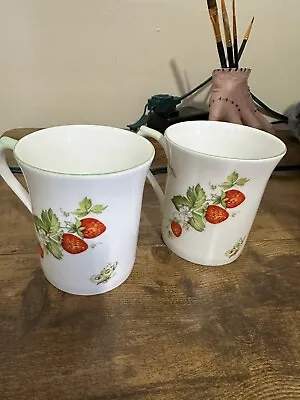 Buy 2 Queen's England Bone China Virginia Strawberry Flat Cups Mugs • 6.14£
