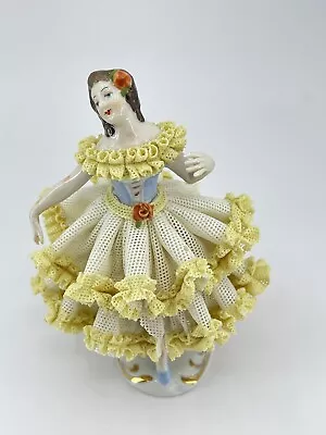 Buy Vintage Dresden Germany Lace Dancer Porcelain Figurine Yellow White Dress 4  • 37.95£