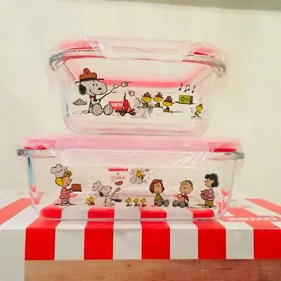 Buy Pyrex Peanuts Snoopy Glass Storage Container Square 2 Size 2 Set Heat Resistant • 65.68£