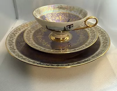 Buy Bavaria Germany Porcelain Opalescent Blue Purple Saucer & Plate Cup • 62.34£