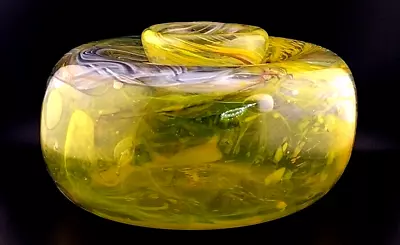 Buy Murano Style - Yellow Swirl Bubble Incusion Studio Art Glass Vase Vintage Mint!! • 168.20£