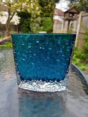 Buy Vintage Whitefriars Glass 1970s Kingfisher Blue 4.75  Nailhead Vase 9685 • 19.99£