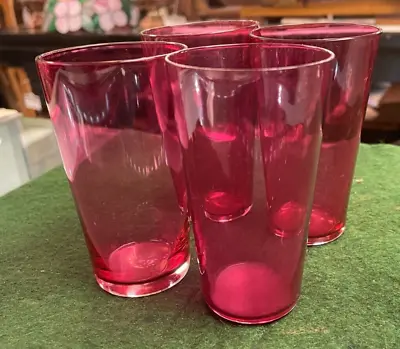 Buy Set Of 4 Vintage Cranberry Small Glass Tumblers • 18£