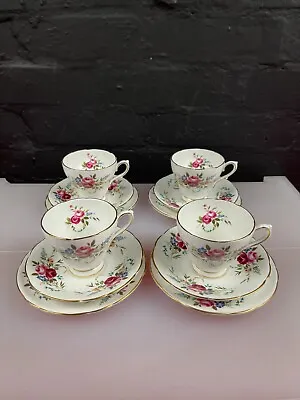 Buy 4 X Sutherland China Roses Tea Trios Cups Saucers And Side Plates Set • 29.99£