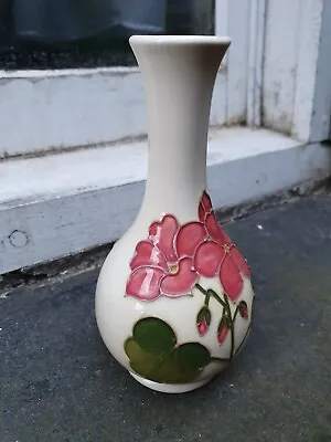 Buy Vintage Moorcroft Geranium Cream Pink Flower Posey Small Vase 6 1/4” (15.5 Cm) • 74.95£