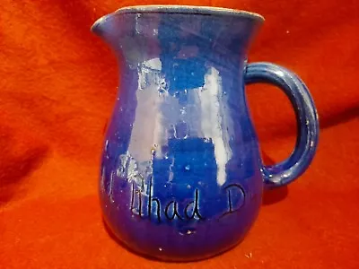 Buy Ewenny Welsh Studio Art Pottery Blue Motto Jug 16cm Vintage Large Early Handmade • 22.50£