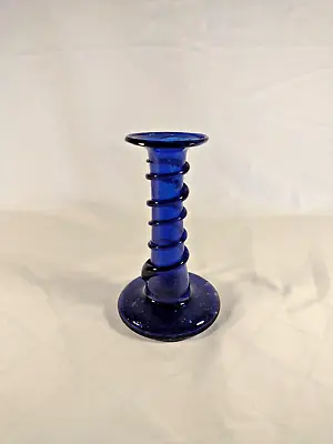 Buy Cobalt Blue Aerated Glass Hand Blown Candlestick Twisted Line Or Snake • 11£