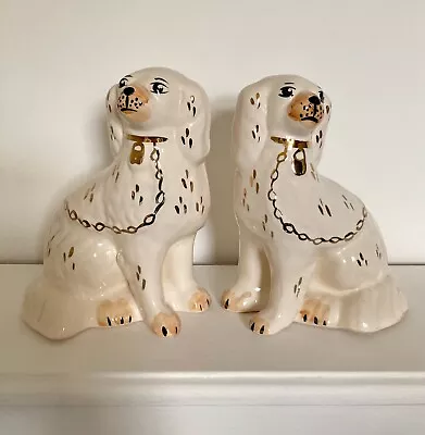Buy Staffordshire Dogs Ornamental Pair Ceramic Cream & Gold • 17.95£