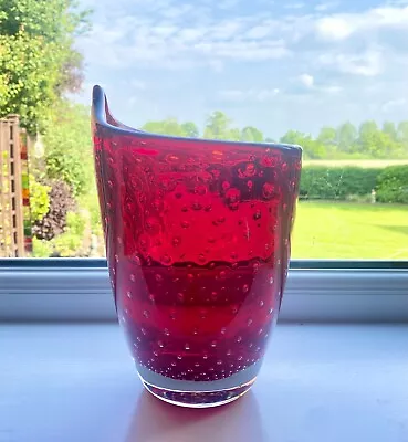 Buy Whitefriars ‘Pulled Rim’ Vase In Ruby Red, Pattern No. 9433 • 28£