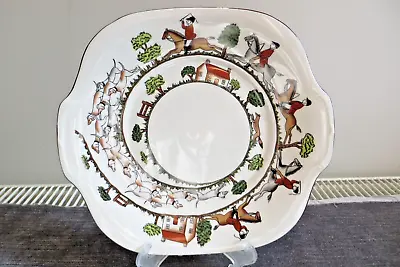 Buy Crown Staffordshire Eared China Cake Serving Plate Hunting Scene • 20£