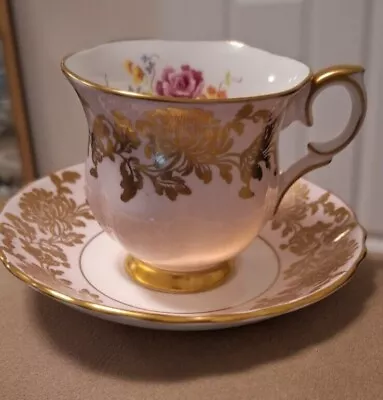 Buy Vintage Crown Staffordshire Tea Chp And Saucer Pink With Gold Roses • 50£