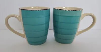 Buy 2 Royal Norfolk RNF118 12 Oz Handpainted Mugs Turquoise Blue Swirl Brown Edge • 28.40£