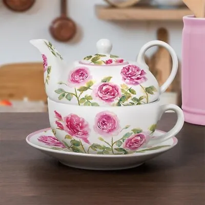 Buy Leonardo Rose Garden Flora Tea Set For One Tea Pot & Cup Saucer Floral Gift Box • 18.99£