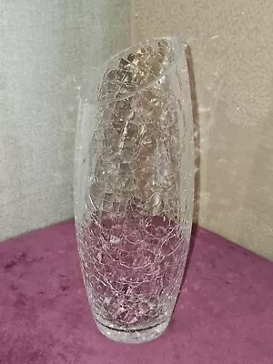 Buy Tall Clear Glass Flower Vase With Crackle Finish And Slanted Rim - 28 Cm • 3.99£
