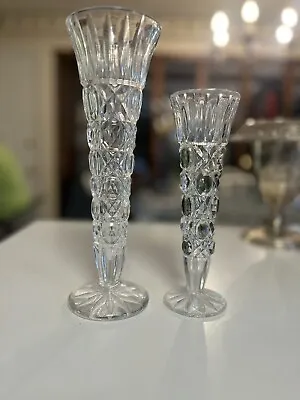 Buy 2 Heavy Crystal-Cut Graduated Vases Diamond Pattern Glassware 1 With Green • 31.38£