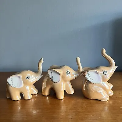 Buy Vintage Lustreware Pottery Elephants X3 Ceramic Animal Ornaments • 8£