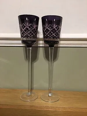 Buy Tall Etched Glass Candle Holder Deep Purple Boutique Elegant Votive Romantic 12” • 9.99£