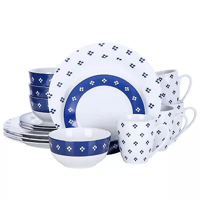 Buy 16pc Dinner Set Kitchen Plates Mug Bowl Porcelain Crockery Dinnerware Blue/White • 49.99£