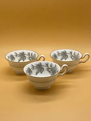 Buy Vintage Set Of 3 Wedgwood Bone China  Ashford  Grey Floral Pattern Tea Cups  • 22.49£