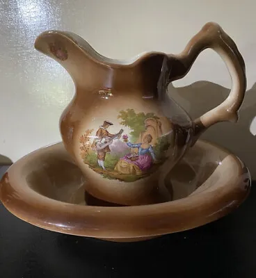 Buy Vintage STAFFORDSHIRE Ceramic Wash Bowl & Jug With Regency Style Design • 28£