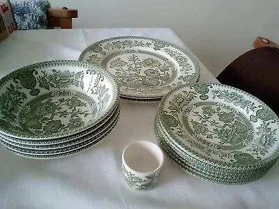 Buy E I T  INDIAN TREE  Green. 2 Dinner Plates, 6  Side Plates, 5 Bowls, 1 Egg Cup. • 8.50£