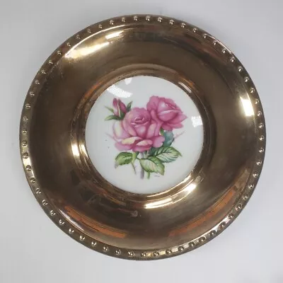 Buy Vintage Brass & Bone China Handpainted Pink Rose Insert 8  Wall Plate England • 16.09£