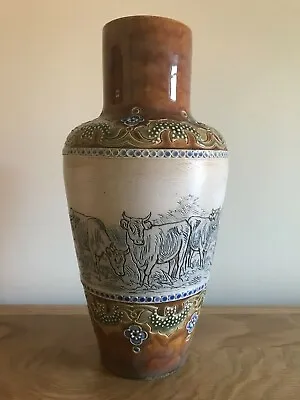 Buy Fabulous 1907 Doulton Lambeth Hannah Barlow Highland Cattle Stoneware Vase • 895£
