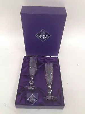 Buy Edinburgh Crystal Lomond Champagne Flutes 7.5  Tall Boxed In V Good Condition • 9.99£